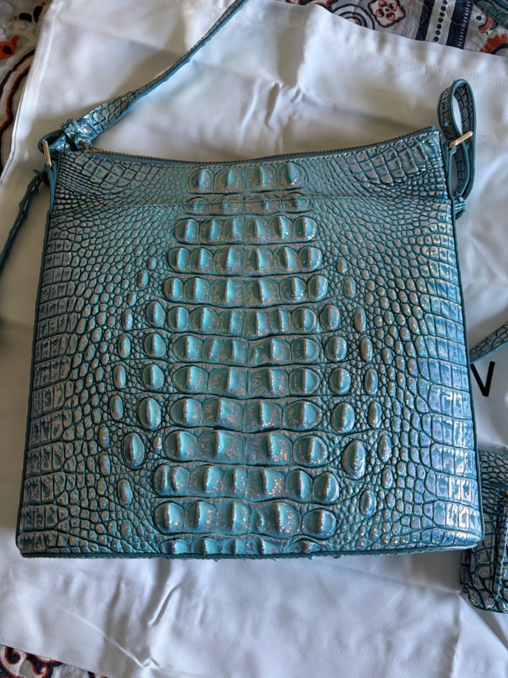 Brahmin Teal Croc-Katie Embossed Crossbody - Picture 5 of 9